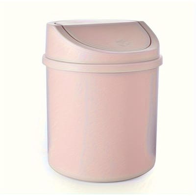 Poubelle de bureau portable à rabat, gain de place, facile à nettoyer, mini corbeille à papier avec couvercle pour l'organisation de la maison et du bureau rose
