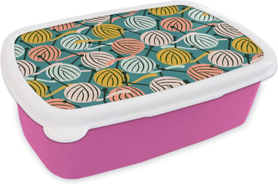 Broodtrommel Roze - Lunchbox - Brooddoos - Breien - Wol - Patronen - 18x12x6 cm - Kinderen - Meisje