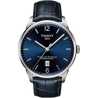 Tissot Dulur Serie Automatisch Mechanisch Uurwerk Waterdicht Dagweergave Horloge 42mm Blauwe Wijzerplaat Roestvrijstalen Kast Leren Band T099.407.16.047.00 Blue Dial black