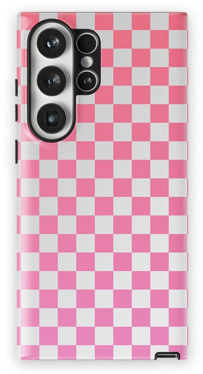 Design Hoesje Samsung Galaxy S23 Ultra | Geschikt Voor Mag | Tiny Squares Checkered Print | Backcover Samsung Galaxy S23 Ultra Pink Pop Grid