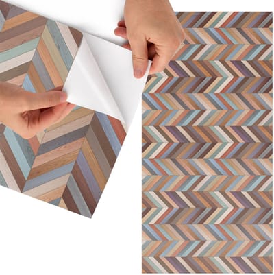 Tulup Meubelfolie - Kleurrijk visgraatpatroon Meubel Wrap Folie - 75x150 cm - Bruin Meubelfolie - Meubel Wrap Folie - Geometrische Meubelfolie - Plakfolie Meubels - Keuken decoratie - Achtergronden en patronen