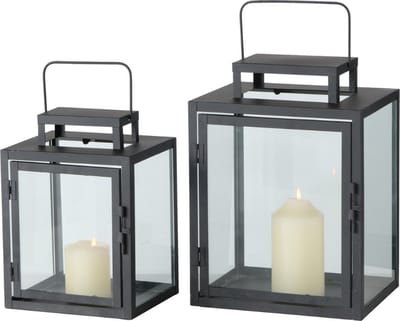 Lantaarns Zwart Glas Metaal set van 2