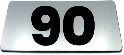 Nummerplaatje 90 - 80 x 50 x 1,6 mm - RVS-look geborsteld - Incl. 3M-tape | Nummerbordje - Deur en kamernummer - brievenbusnummers - Gratis verzending - 5 jaar garantie | Gratis Verzending