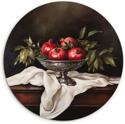 WallCircle® Wandcirkel 60x60 cm - Muurcirkel Granaatappels - Klassiek - Vintage - Muurdecoratie woonkamer - Wanddecoratie keuken - Kamer decoratie accessoires - Ronde schilderijen