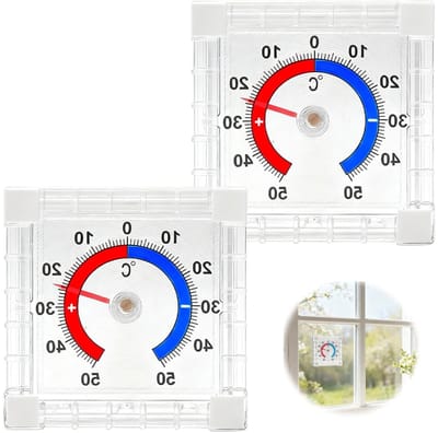 Set van 2 buitenthermometers, zelfklevend en weerbestendig, analoge thermometer voor binnen en buiten gebruik, ideaal voor tuin en balkon