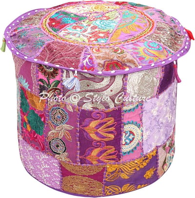 Ronde Voetenbank Poef Cover Katoen Patchwork Traditioneel Boeddhistisch Ambacht