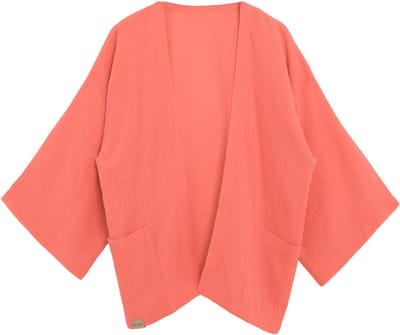 Knit Factory Elva Kimono Vest Dames - Damesvest met Steekzakken - Mousseline vest voor de lente en zomer - Heuphoogte - 100% Ecologisch Katoen - Sunset Orange - 36/42