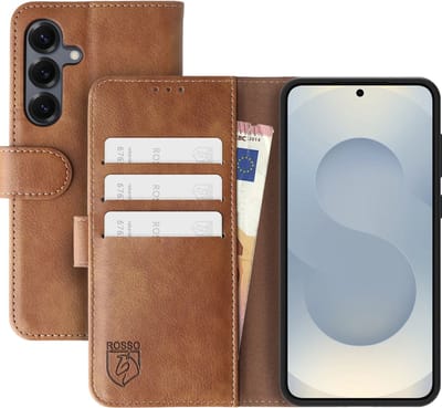 Rosso Element Geschikt voor Samsung Galaxy S25 Plus | Wallet Book Case | Portemonnee Hoesje | 3 Pasjes | Magneetsluiting | Stand Functie | Bruin
