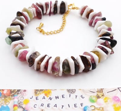 Jeannette-Creatief® - Natuursteen - Toermalijn & Schelp - Armband Dames - Dames Armband - Armband - Toermalijn - Armband met Natuursteen - Kralenarmband Natuursteen - Armband met Toermalijn