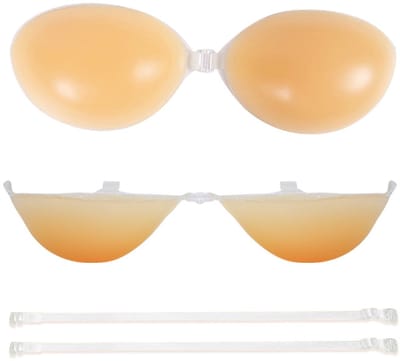 2 Paar Onzichtbare Silicone Plak bh met 5cm Push Up - Maximizer voor Vollere Borsten - Naadloze en Zelfklevende Beha met Verstelbare Bandjes - Ideaal voor Trouwjurken en Zomerkleding- huidskleur- AA