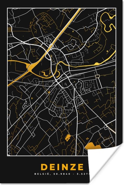 Poster Deinze - Plattegrond - Goud - Kaart - Stadskaart - 120x180 cm XXL