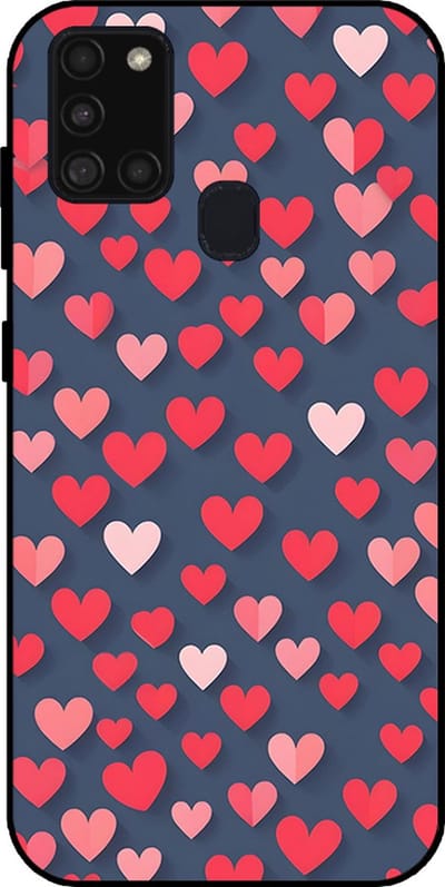 Smartphonica Telefoonhoesje Geschikt voor Samsung Galaxy A21s met Roze en Rode Hartjes Opdruk - TPU Backcover Case With Rosé and Red Heart Design geschikt voor Samsung Galaxy A21s