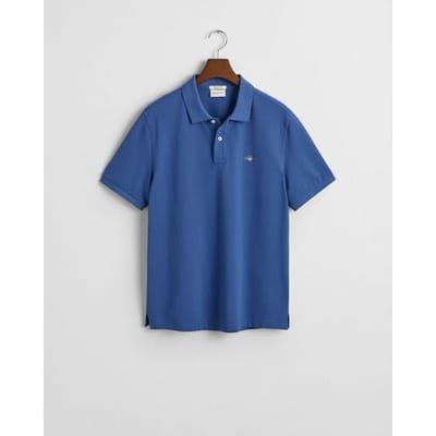 Gant Polo Fine Shield Short Sleeve Piqué Uni Vintage Blue / male