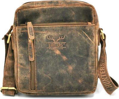Hunters Crossbodytas - Buffelleer - Uniseks - Handig formaat - (bxhxd) ca. 20cm x 22cm x 5,5cm