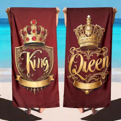 2Pcs Couples King & Queen Beach Towel Set, Luxury Matching Vacation Beach Towels For Him And Her 35x75cm&2pcs