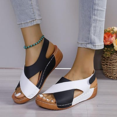 Dames Sandalen met Contrasterende Kleuren, Zomer Peep Toe Antislip Strand Schoenen, Dames Comfortabele Platform Romeinse Sandalen 36 zwart