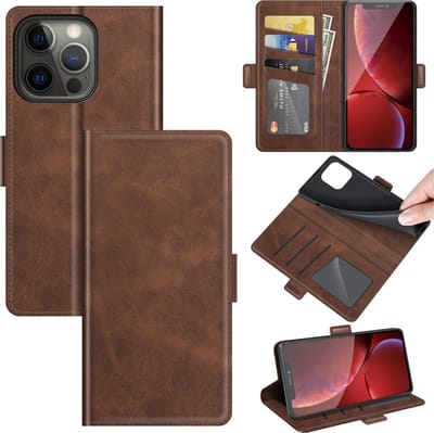 MobyDefend Hoesje - Geschikt voor iPhone 13 Pro Max - Luxe Wallet Book Case (Sluiting Zijkant) - Bruin