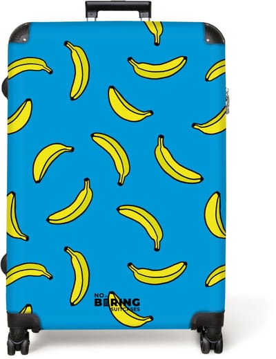 NoBoringSuitcases.com® - Koffer groot - Reiskoffer lichtgewicht - Blauw met gele bananen - Rolkoffer met 4 wielen - Grote trolley XL - 98 liter bagage