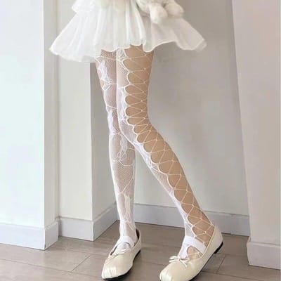 Bas résille pour femme Cosplay Jk Motif Bas résille Taille Haute Bas résille Boîte de nuit Fête Bas résille Creux Motif Floral Haut de cuisse Bas-culotte One Size gray