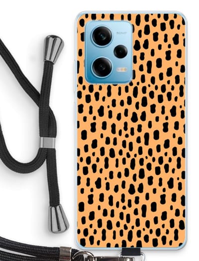 Case Company® - Hoesje met koord geschikt voor Xiaomi Redmi Note 12 Pro 5G hoesje met Koord - Panter - Telefoonhoesje met Zwart Koord - Bescherming aan alle Kanten en Over de Schermrand