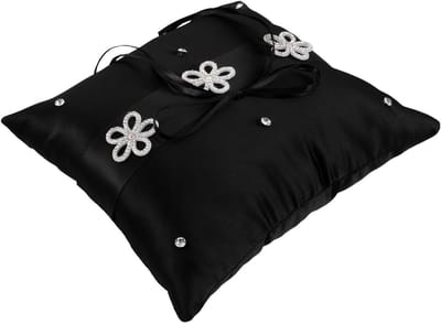Zwart Kant Ringkussen - Bruiloft Accessoire - Ceremonie Decoratie - Verfijnd Kantontwerp - 19.5 cm - Zwart
