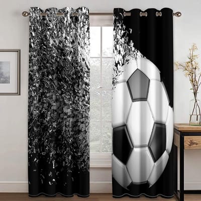 Graffiti Voetbal Sport Gratis Levering Gordijnen Ideaal voor Woonkamer Kinderkamer Badkamer Keuken Deur Huisdecoratie Q917QQ-W65X60H(cm)X2Pcs&Hook