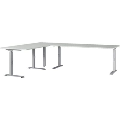 Agenda hoekbureau, mechanisch in hoogte verstelbaar, B 2600 x D 2000 x H 680-910 mm, lichtgrijs/zilver