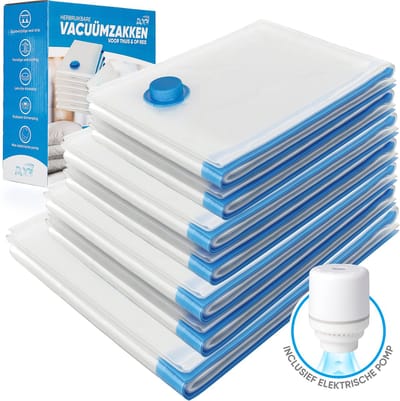 8 Stuks Rogi Vacuumzakken met elektrische pomp - Uitermate geschikt voor vacumeren van dekbedden & kleding - Reiszakken - Vacuum Opbergzakken