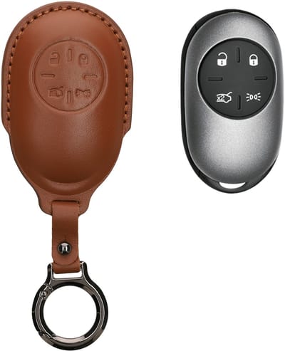 kwmobile leren autosleutel hoesje geschikt voor Fiat 500E 4-knops autosleutel - Als sleutelhanger met sleutelring - Echt leer in lichtbruin