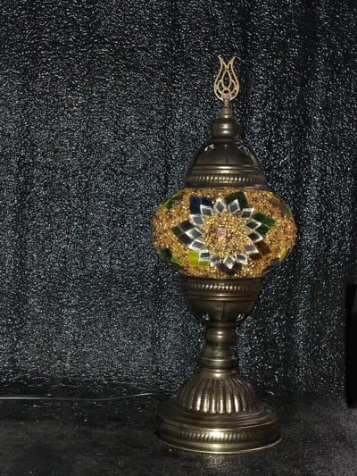Handgemaakte Turkse sfeerlamp goud met gekleurde Mozaïek nachtlamp Oosterse Sprookjes tafellamp