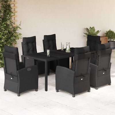 vidaXL - 7-delige - Tuinset - met - kussens - poly - rattan - zwart
