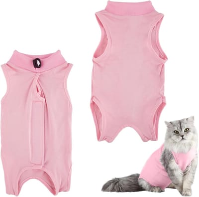 Herstelpak voor katten, ademende kattenromper, anti-lek lichaam voor huisdieren, E-kraag, alternatief chirurgisch pak voor buikwonden (roze, S)