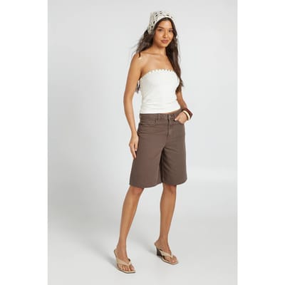 boohoo Dames Halfhoge Denim Jorts | Chocoladebruin | Maat: 38