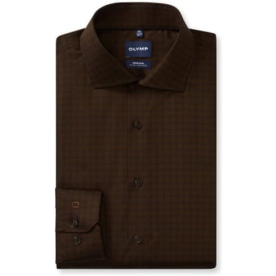 OLYMP No. Six Overhemd, Super Slim, Royal Kent, Zwart-Bruin