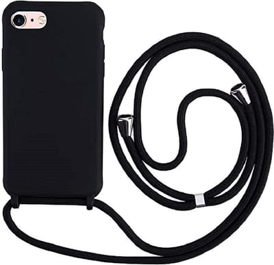 HB Hoesje Geschikt voor Apple iPhone 7/8 - Zwart - Siliconen Back Cover met Koord - Telefoonhoesje met Koord - Crossbody Lanyard Cord Case