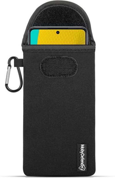 MobyDefend Hoesje - Geschikt voor Samsung Galaxy M53 - Neopreen Pouch Met Karabijnhaak - Insteek - Riemlus - Zwart