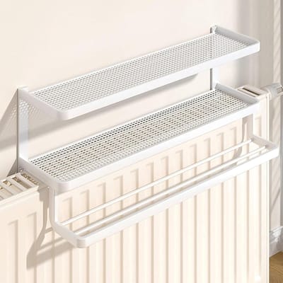 Radiatorplank Dubbel - Opbergrek Wandrek - Ruimte Besparen - Montage Zonder Boren - 50x15 cm - Zwart