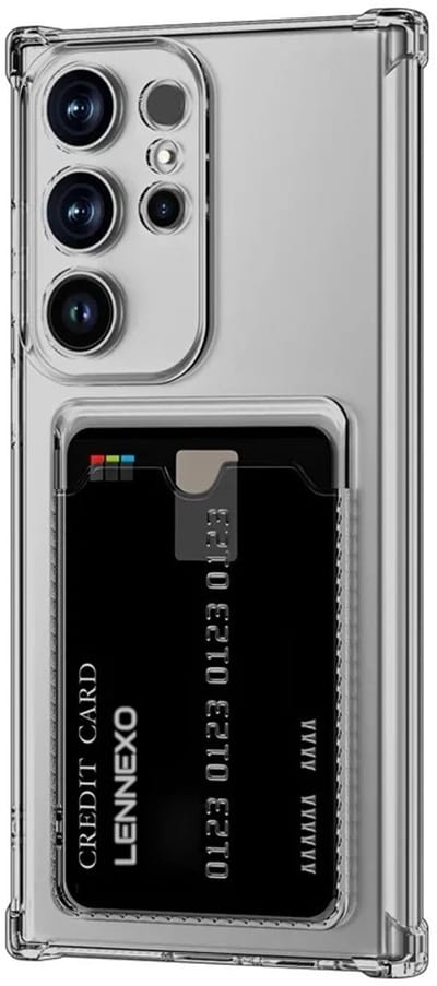 Lennexo Hoesje Met Pashouder Geschikt Voor Samsung S25 Ultra - Transparant Siliconen Hoesje - Shockproof Case