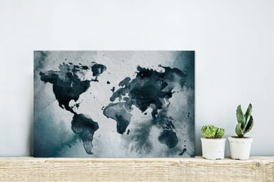 Aluminium schilderij 30x20 cm - Wanddecoratie metaal - Wereldkaart - Abstract - Waterverf - Metalen muurdecoratie woonkamer - Decoratie industrieel - Foto op dibond - Industriële accessoires slaapkamer