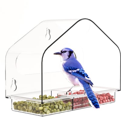 Voederhuisje voor vogels in het raam - Voederhuisje voor vogels in het raam van helder acryl - Eekhoornbestendige voederhuisje voor vogels in het buitenhuis - Reinigbaar - Geschikt voor vogelspotten, tuindecoratie - Transparant