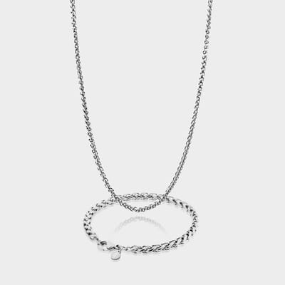 Wheat Ketting 3 mm x Wheat Armband 5 mm - Zilveren Schakelketting en Schakelarmband Heren - 50/21 cm lang - Olympus Jewelry