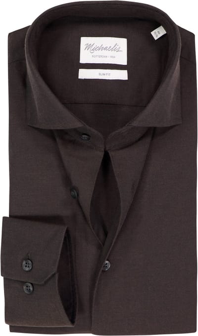 Michaelis slim fit heren overhemd - popeline - donkerbruin - Strijkvriendelijk - Boordmaat: 39