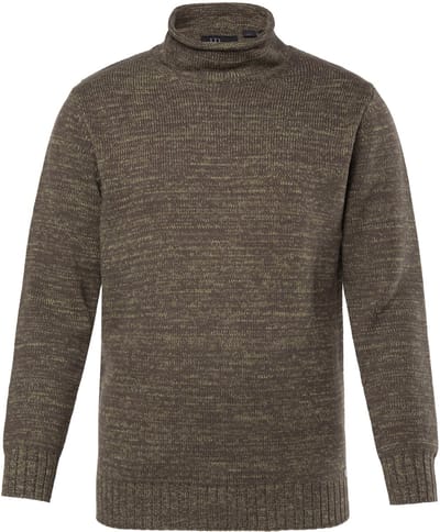 JP 1880 - Heren - Trui grof two-tone breisel opstaande kraag - Olijfgroen - Maat 3XL