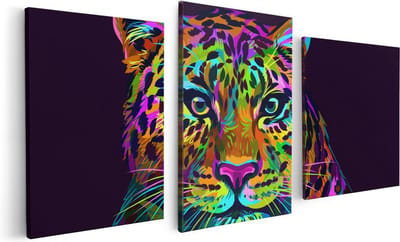 Artaza Canvas Schilderij Drieluik Kleurrijke Luipaard - Abstract - 120x60 - Foto Op Canvas - Canvas Print