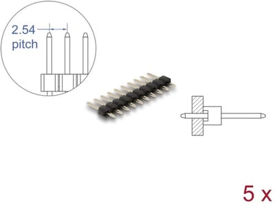 Delock Pin header 10 pin, pitch 2.54 mm, 1-row, straight, 5 pieces