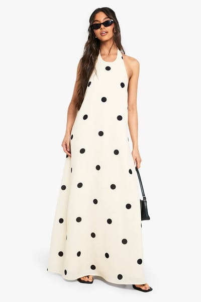 boohoo Dames Grote polkadot linnen-look swingjurk | Natural | Maat: 10