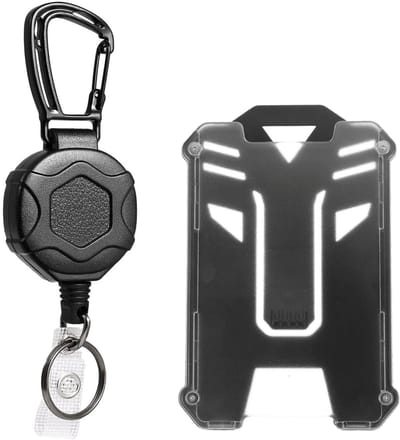 Fako Bijoux - Robuuste Uittrekbare Sleutelhanger Met Koord En Kaarthouder Panter - Met Karabijnhaak En Badgehouder - Hexagon - 80 cm Stalen Koord - Heavy Duty Sleutelhanger - Stevige ID-Haspel Voor Werk En Evenementen