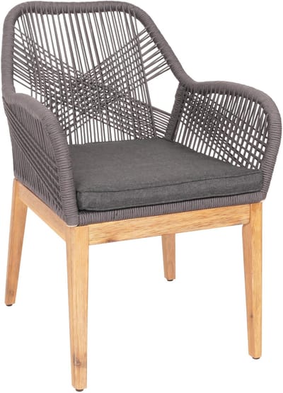 Tuinstoel MCW-H56b, fauteuil buitenstoel, weerbestendig touwvlechtwerk Touwhout acacia ~ grijs kussen antraciet