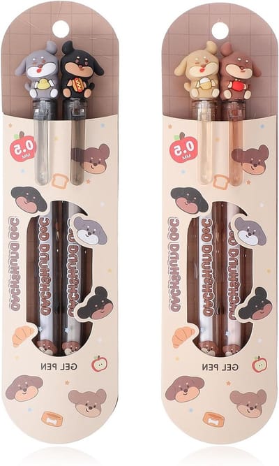 Interchangeable Kawaii Cartoon Gel Pens - 4 Stuks 0.5mm Zwarte Inkt Vulpen voor Kantoor, Notities en Schoolbenodigdheden