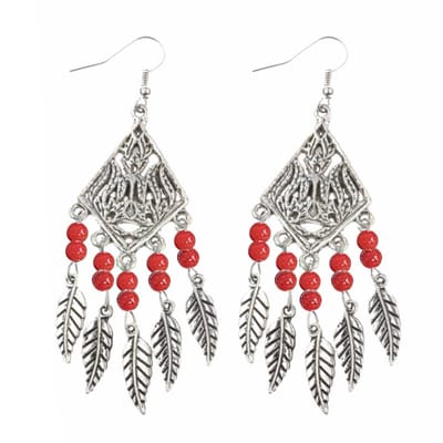 Fako Bijoux® - Oorbellen - Ruit Met Veertjes - Rood